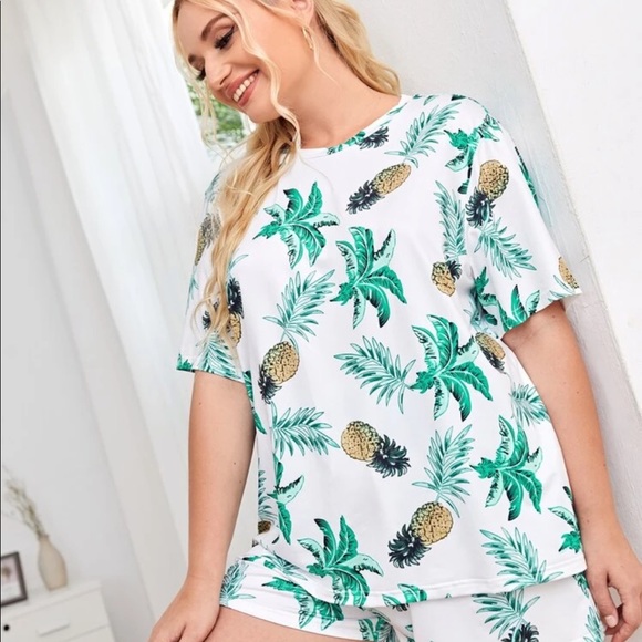 Plus Tropical & Pineapple Print Polyester Shirt - Picture 1 of 14